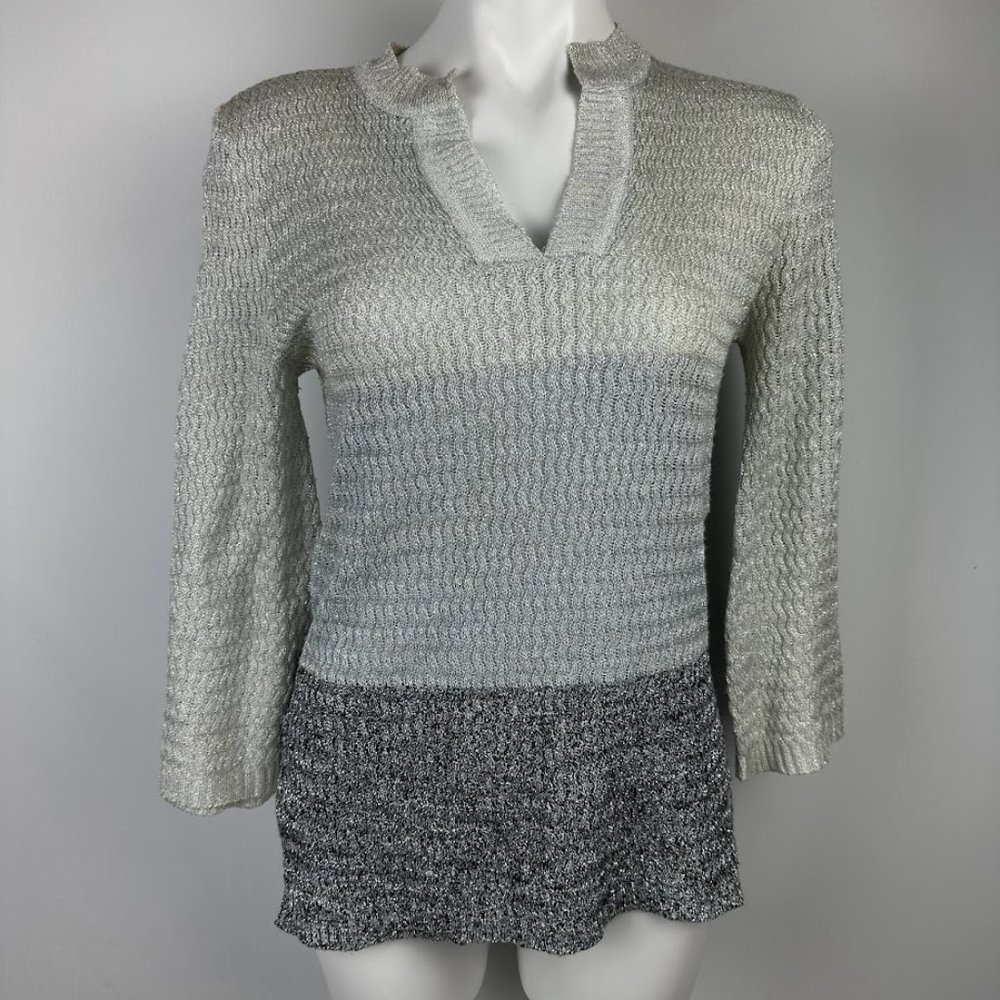 Vintage Joyce Metallic Lurex Color Block 90s V Neck Sweater Size Extra L…